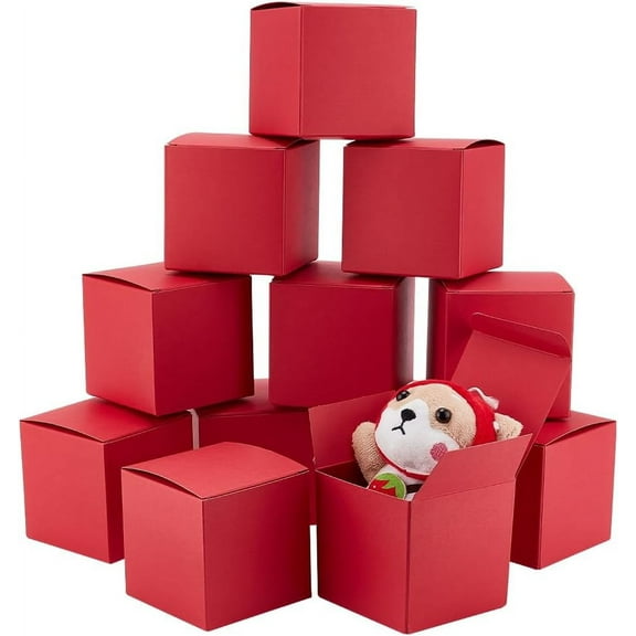 30pcs Small Gift Box Red Gift Packaging Box 3.15" Square Kraft Paper Box Foldable Small Cardboard Paper Jewelry Favor Boxes with Lid for Gifts Countdown Wedding Birthday Party Christmas