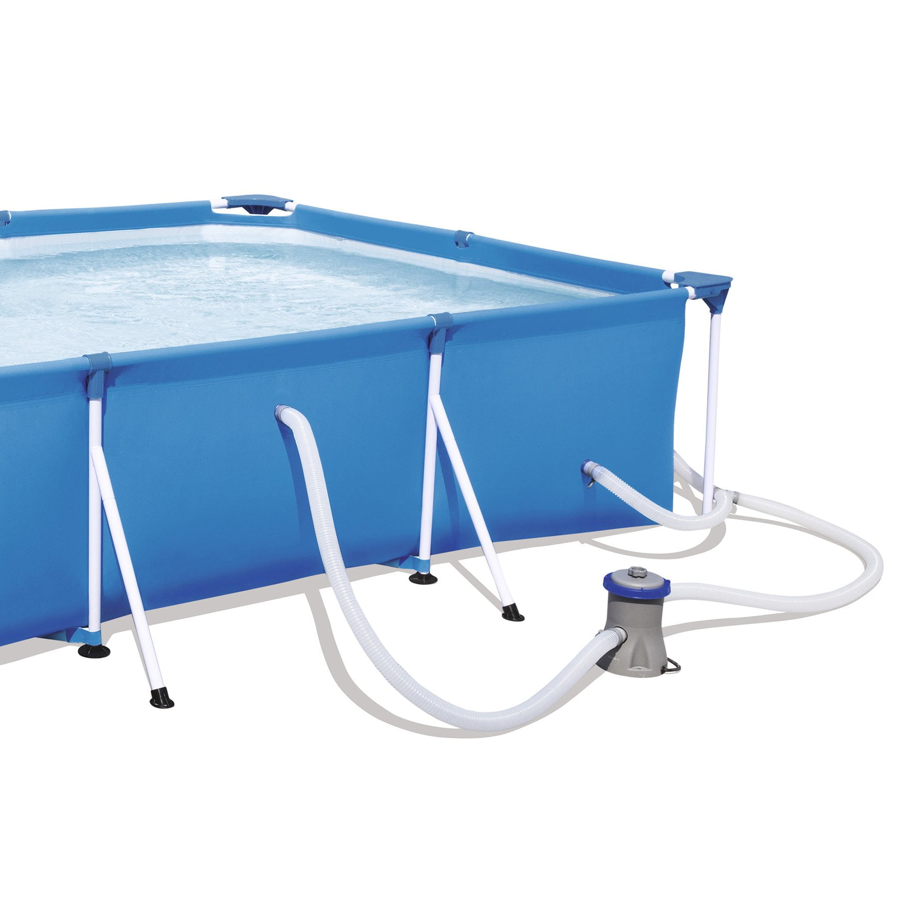 Bestway Steel Pro 118 x 79 x 26 Inch Rectangular Metal Frame Above Ground Swimming Pool Set, 56412E-BW