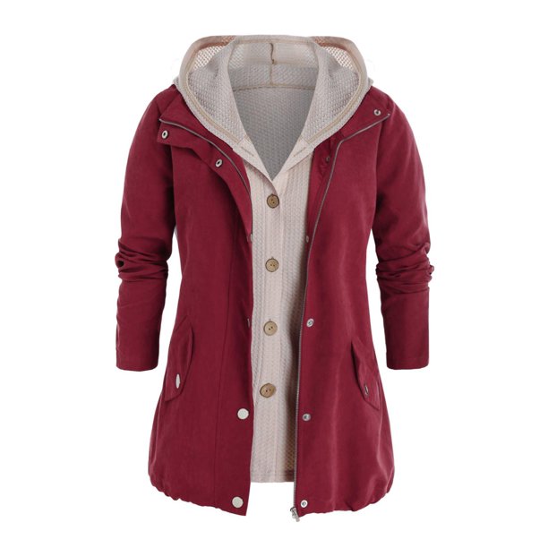 Más el tamaño de bolsillo con cremallera chaqueta con capucha y la tapa del Knit Set Rosegal Chaquetas de talla grande