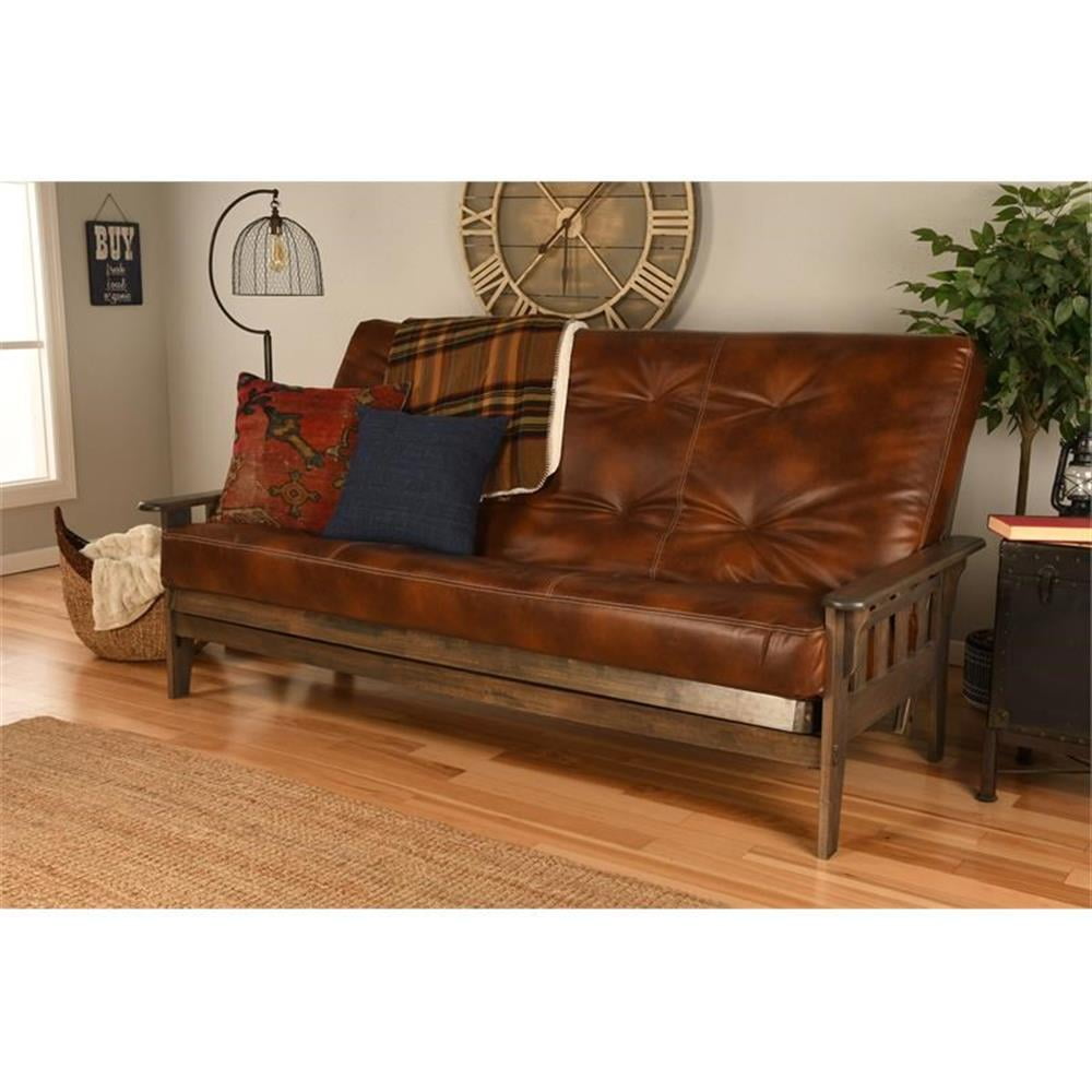 Kodiak Furniture Tucson Queen Futon with Faux Leather Mattress in Saddle Brown