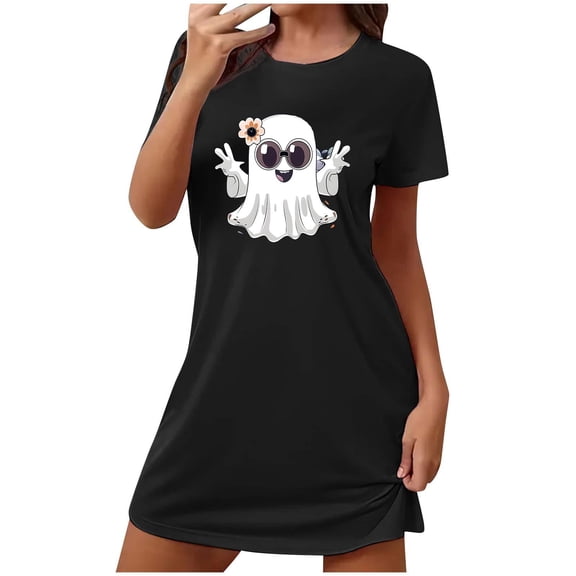 MuZeFu Womens Nightgowns Sleepwear Soft Pajama Dress Nightshirts Women's Oversized Short Nightgown Fashion Chest Print Short Sleeve Nightdress