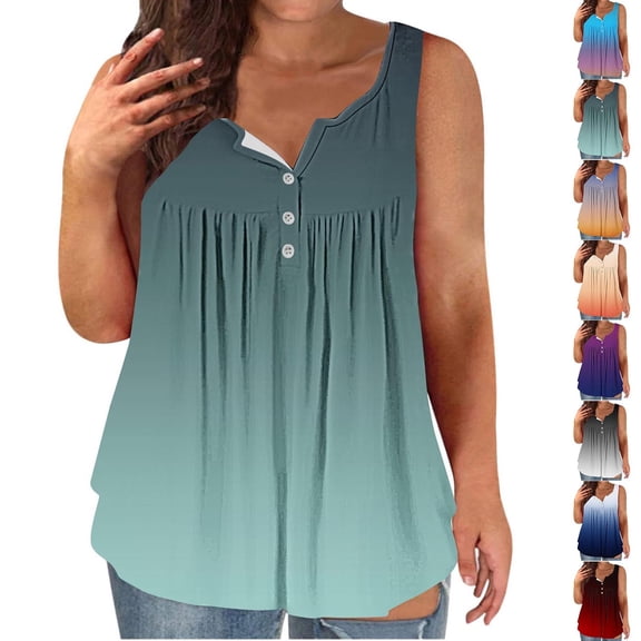 Ahuyic Womens Sleeveless Top,Tank Tops for Women,Womens Tank Summer Solid Sleeveless Flared Trendy Casual Blouse Button Tunic Shirt