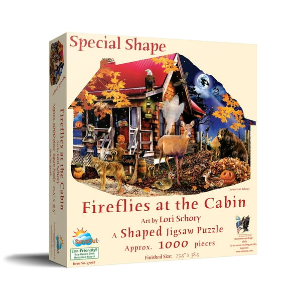 SUNSOUT INC - Fireflies at the Cabin - 1000 pc Special Shape Jigsaw Puzzle by Artist: Lori Schory - Finished Size 25.5" x 38.5" Halloween - MPN# 97018