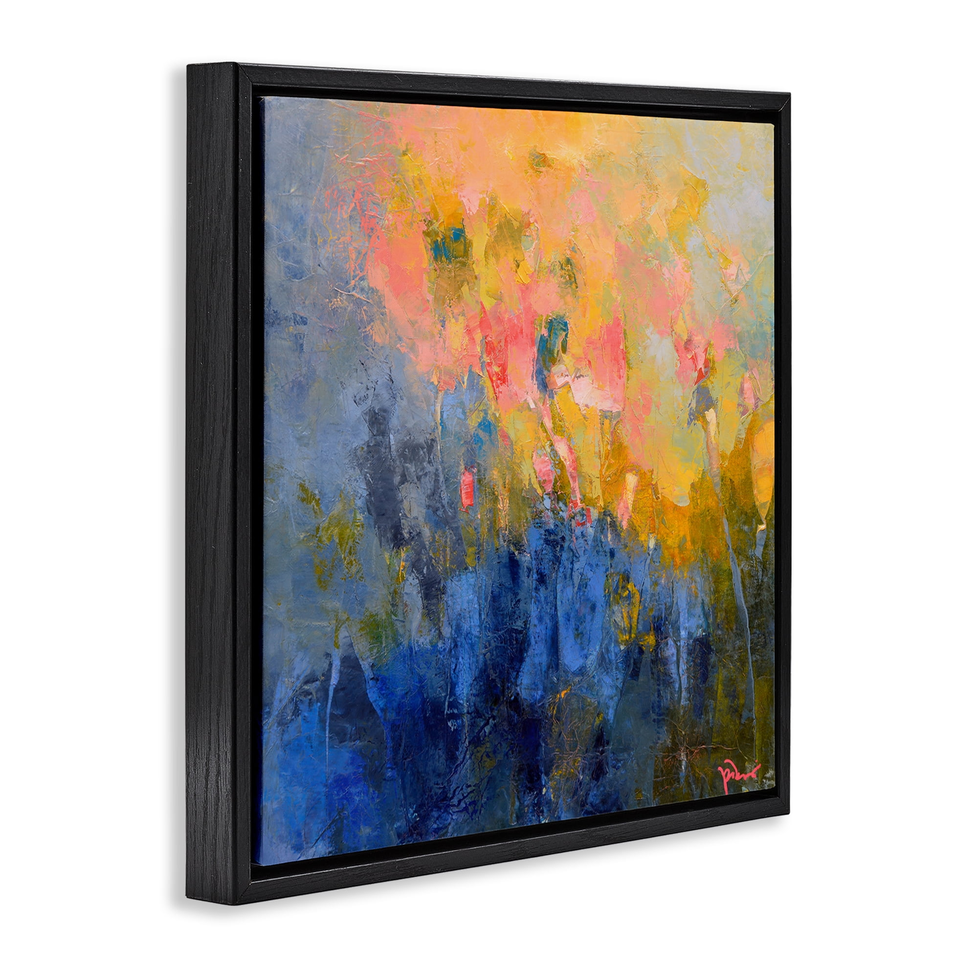Stupell Industries Radiant Abstract Impression Abstract Painting Black Floater Framed Canvas Art Print Wall Art, 18 x 18