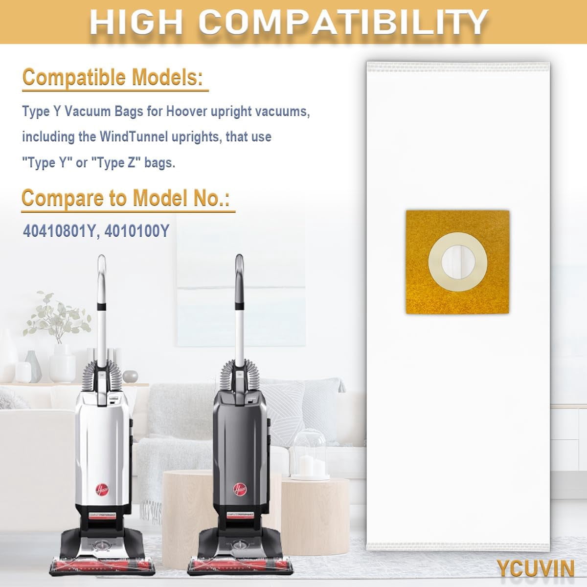 9 Packs Type Y Z HEPA Cloth Vacuum Bags Compatible with Hoover Windtunnel Vacuum AH10040 4010801Y 4010100