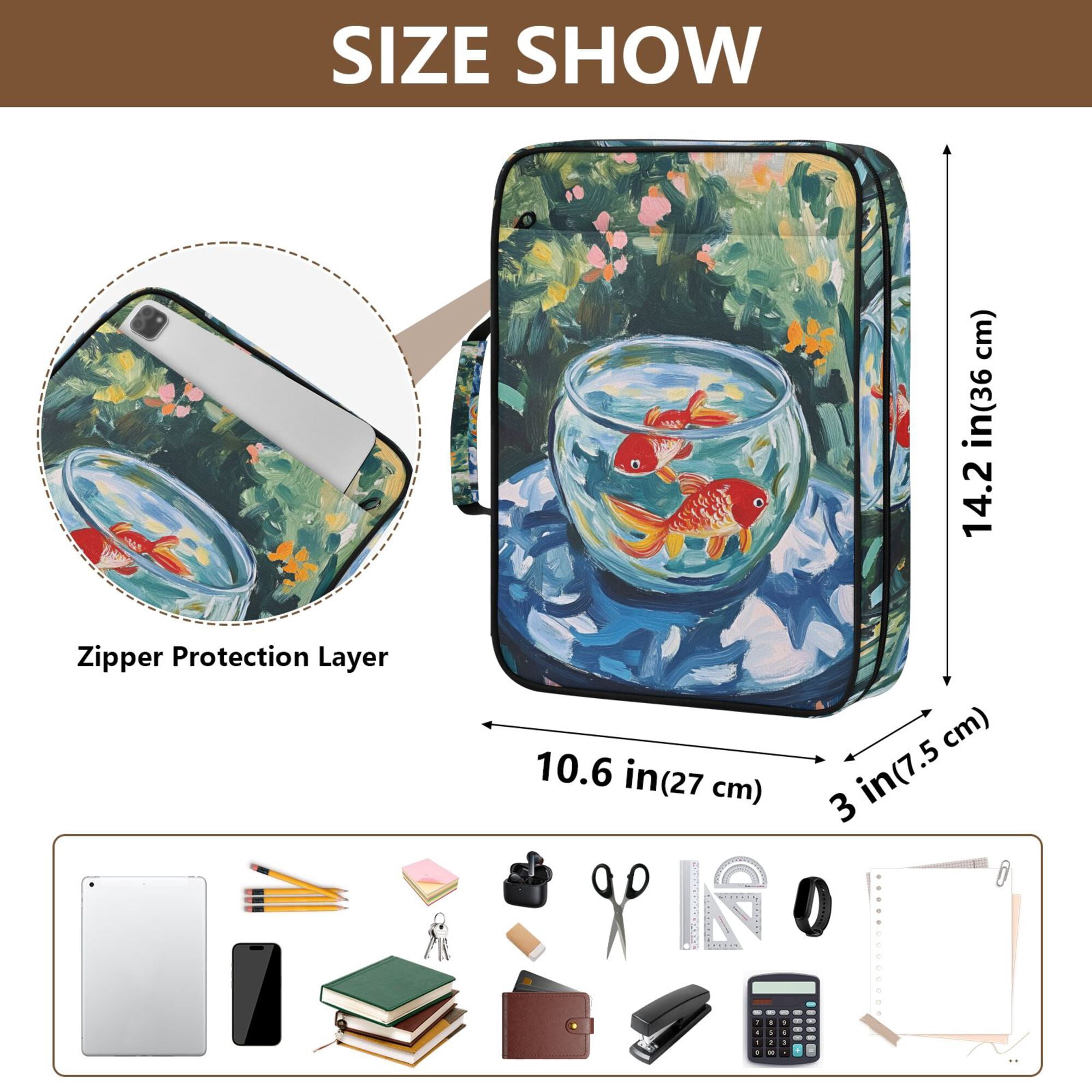 FORMRS Accordion File Folder A4 Size 7-Pocket Expanding Document Organizer Bag with 3 Ring Binder, Red Goldfish