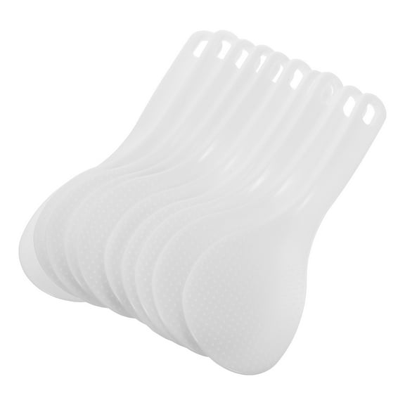 OULII Set of 10 White Plastic Rice Paddles with Nonstick and Comfortable Grip for Home and Food Service Use