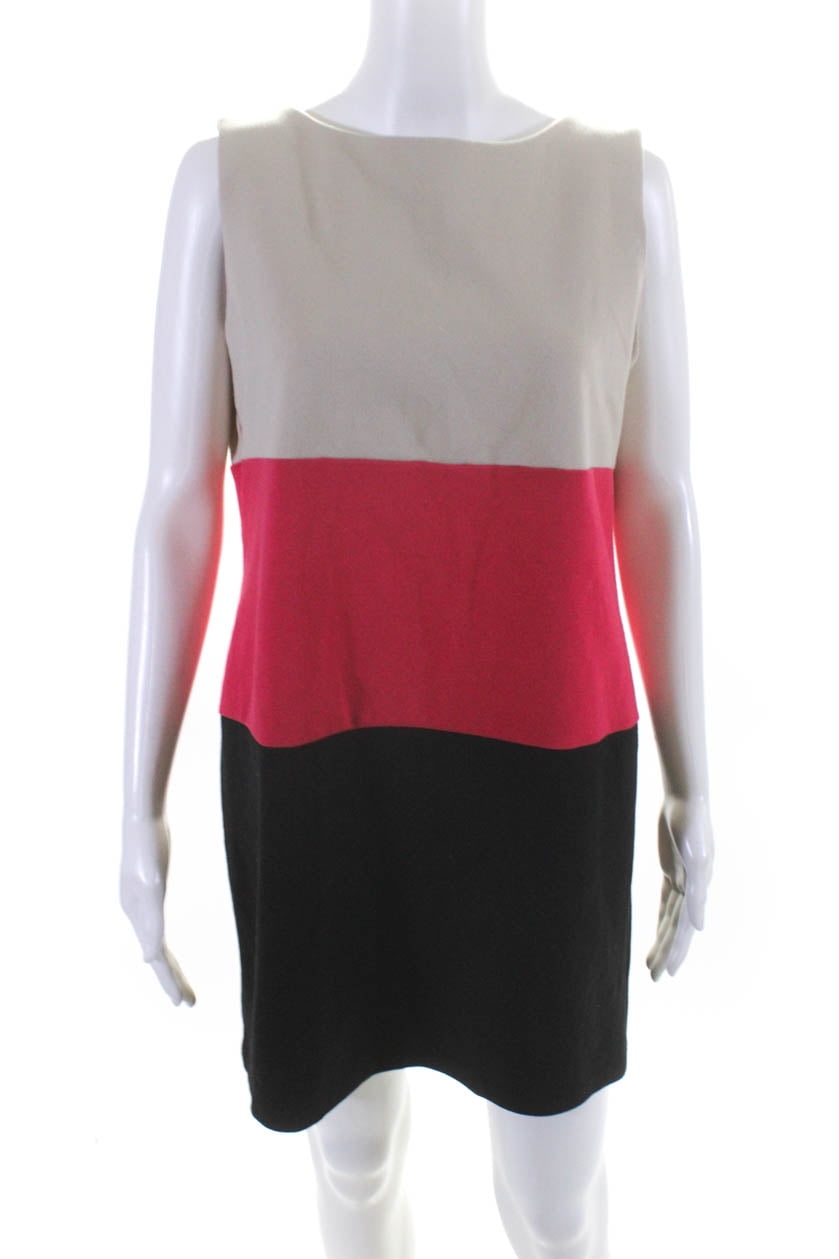 Pre-owned|Michael Michael Kors Womens Sleeveless Color Block Shift Dress  Pink Black 14P 