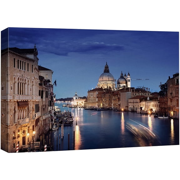 wall26 Canvas Print Wall Art Night in Venice Italy Grand Canal Architecture Cityscape Photography Realism Rustic Scenic Landscape Modern Colorful for Living Room, Bedroom, Office - 24"x36"