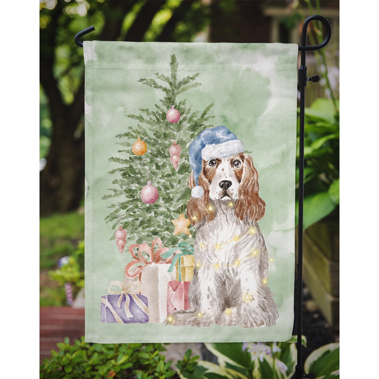 Christmas English Cocker Spaniel Red White Flag Garden Size