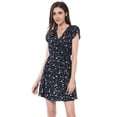 thumbnail image 2 of Vestido Floral Allegra K de Manga Corta con Cinturón y Cuello en V Cruzado para Mujer Talla S Azul, 2 of 6