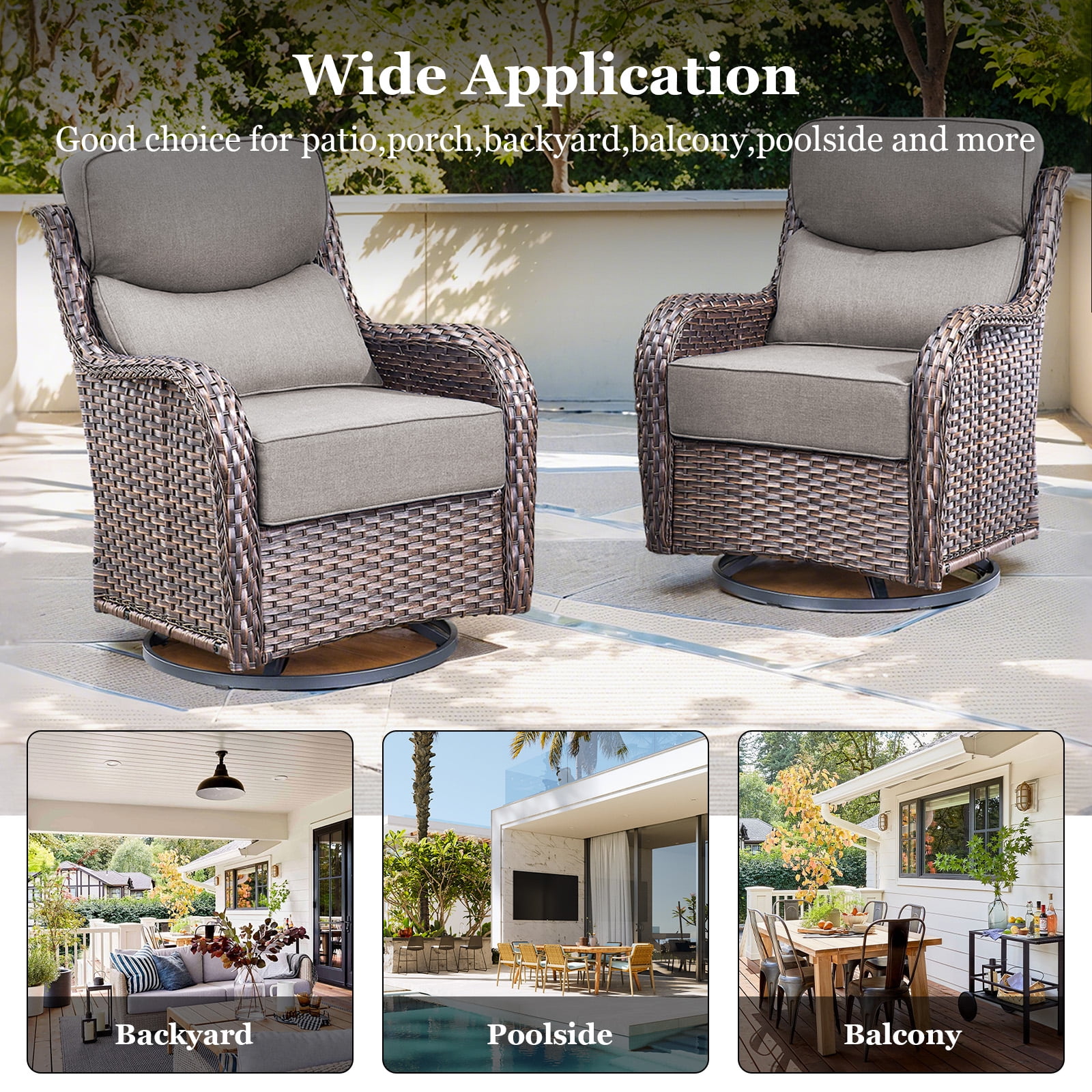 Planntonneo 5pcs Patio Furniture Set with Fire Pit Table, 4pcs Outdoor Wicker Swivel Chairs with 30" Propane Fire Table Square, 6inch Thickened Grey Cushions