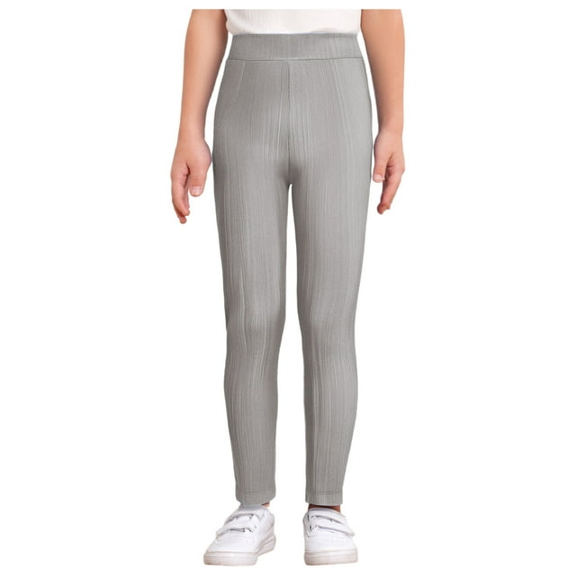 MSemis Girls Jazz Dance Leggings Metallic Ribbed Elastic Waistband Solid Color Toursers for Hip-hop Performance Silver 100