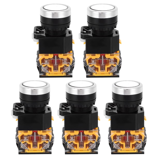 5 interruptores pulsadores de 22 mm, 37 V-440 V, con autobloqueo y sin luz (blanco)