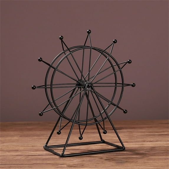 Gift Handicraft Creative Nordic Wrought Iron Craft Desktop Ornament Ferris Wheel Model Art Figurine BLACK ROTATABLE