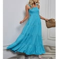 thumbnail image 3 of Femmes Été Boho Robe Décontractée Sans Manches Spaghetti Sangle Smocked Tiered Longues Maxi Robes Plage Robes de Soleil, 3 of 5