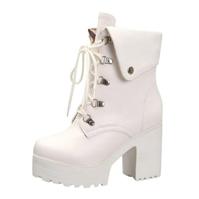 jovati Bottes Imperméables Mode Grande Taille pour Femmes à Talon Épais Lacées