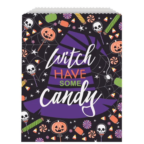 Unique Witch Paper Goodie Bags Halloween 9" X 6.5" Favor Bags, Black, 8 Ct