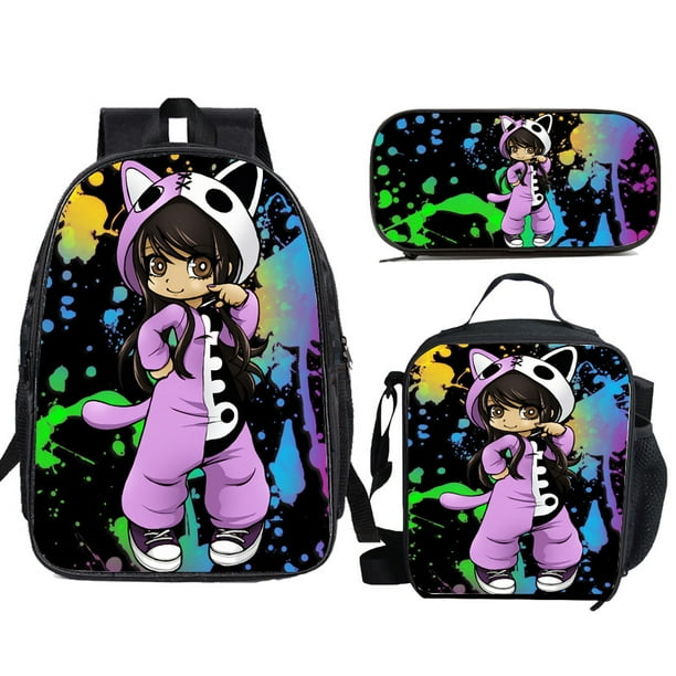 Set de mochilas Aphmaus Anime School de 3 piezas con bolsa de almuerzo y bolsa para lápices