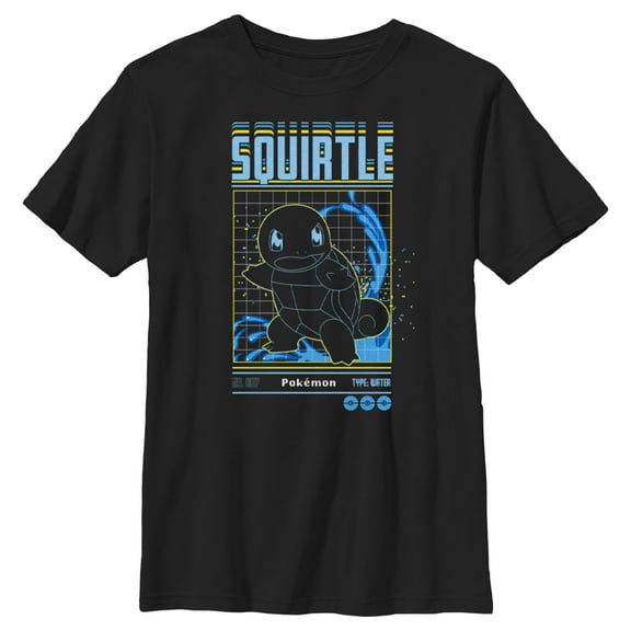 Boy's Pokemon Squirtle Retro Grid  Graphic Tee Black Medium