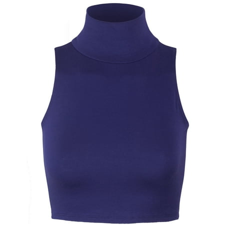 - KOGMO Women's Lightweight Fitted Sleeveless Turtleneck Crop Top with Stretch