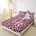 thumbnail image 4 of Homewish Fashion Leopard Print K Twin Sheet Sets for Women, Princess Ribbon Bowknot Twin Fitted Sheet, Black Pink Cartoon Flat Sheet, Lightweight Room Decor, 3-Piece, 4 of 7