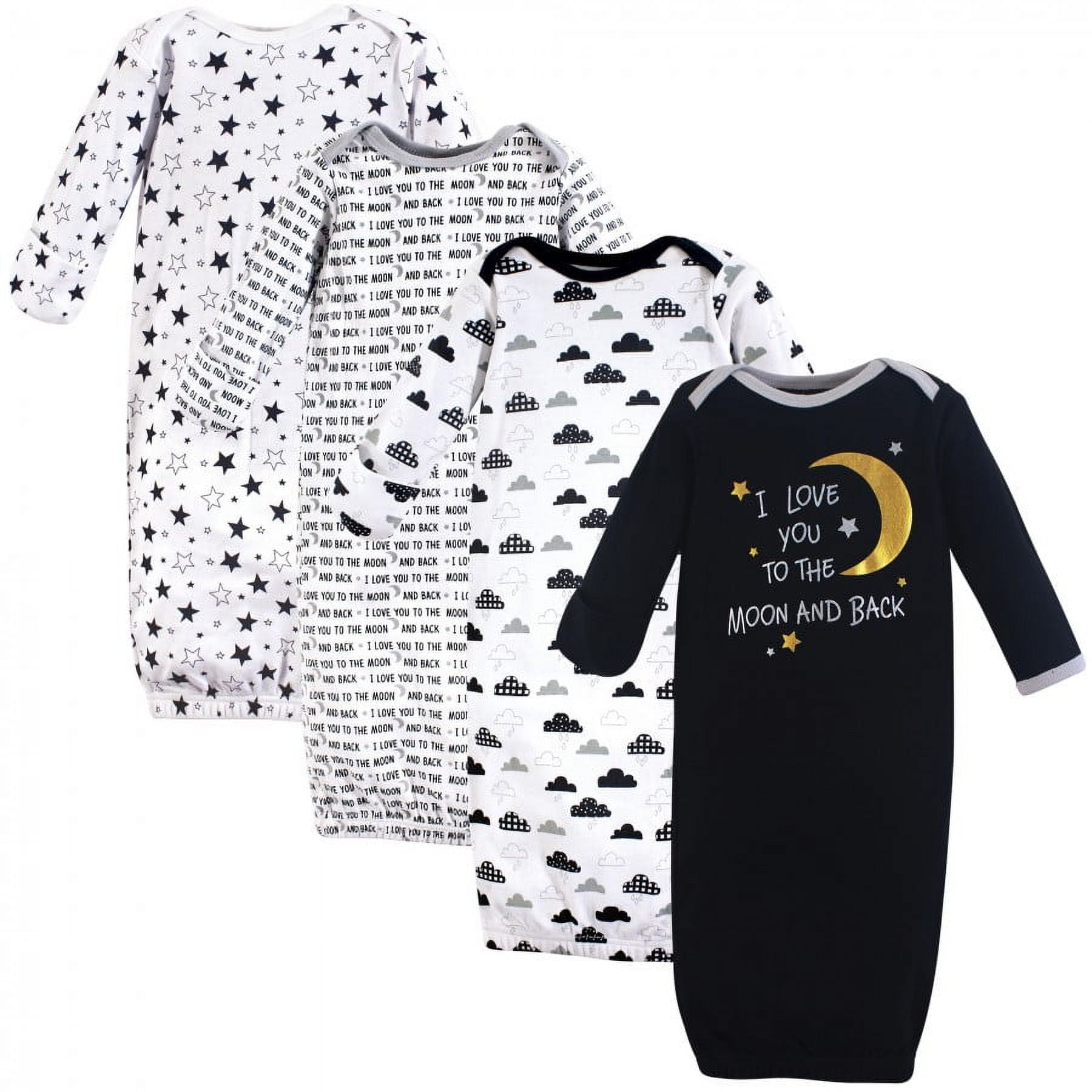 Hudson Baby Infant Cotton Long-Sleeve Gowns 4pk, Moon And Back, 0-6 Months
