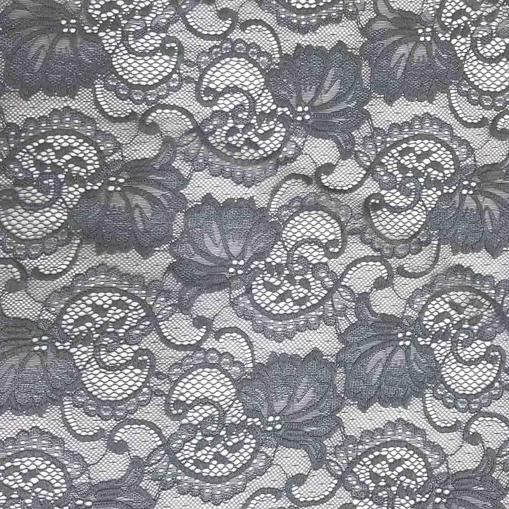 Stretch Lace Fabric Embroidered Poly Spandex French Floral Victoria 58 Wide By The Yard Grey 5897