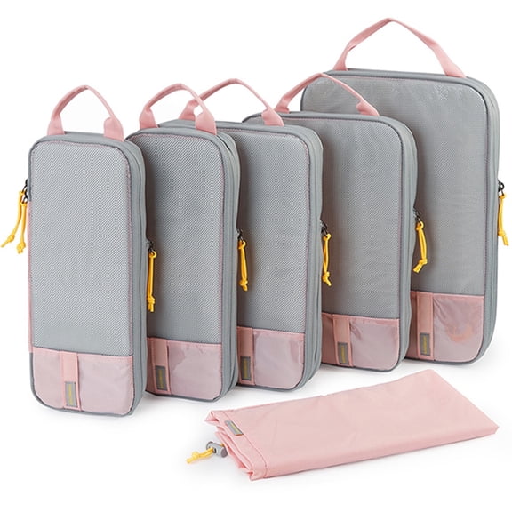BAGSMART Compression Packing Cubes for Travel Luggage, 6 Pcs Expandable Packing Organizers Foldable Lightweight Suitcase Storage Bags for Travel Accessories, Women Men, Baby Pink