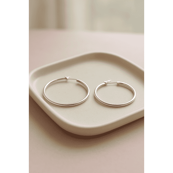 2 PAIR of Silver Hoop Earrings Set – Large & Small Classic Hoops for Women | Minimalist Everyday Jewelry | Lightweight Silver-Tone Hoop Set