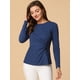 thumbnail image 2 of Blusa básica de manga larga con cuello redondo y frente giratorio para mujer Azul marino M, 2 of 5