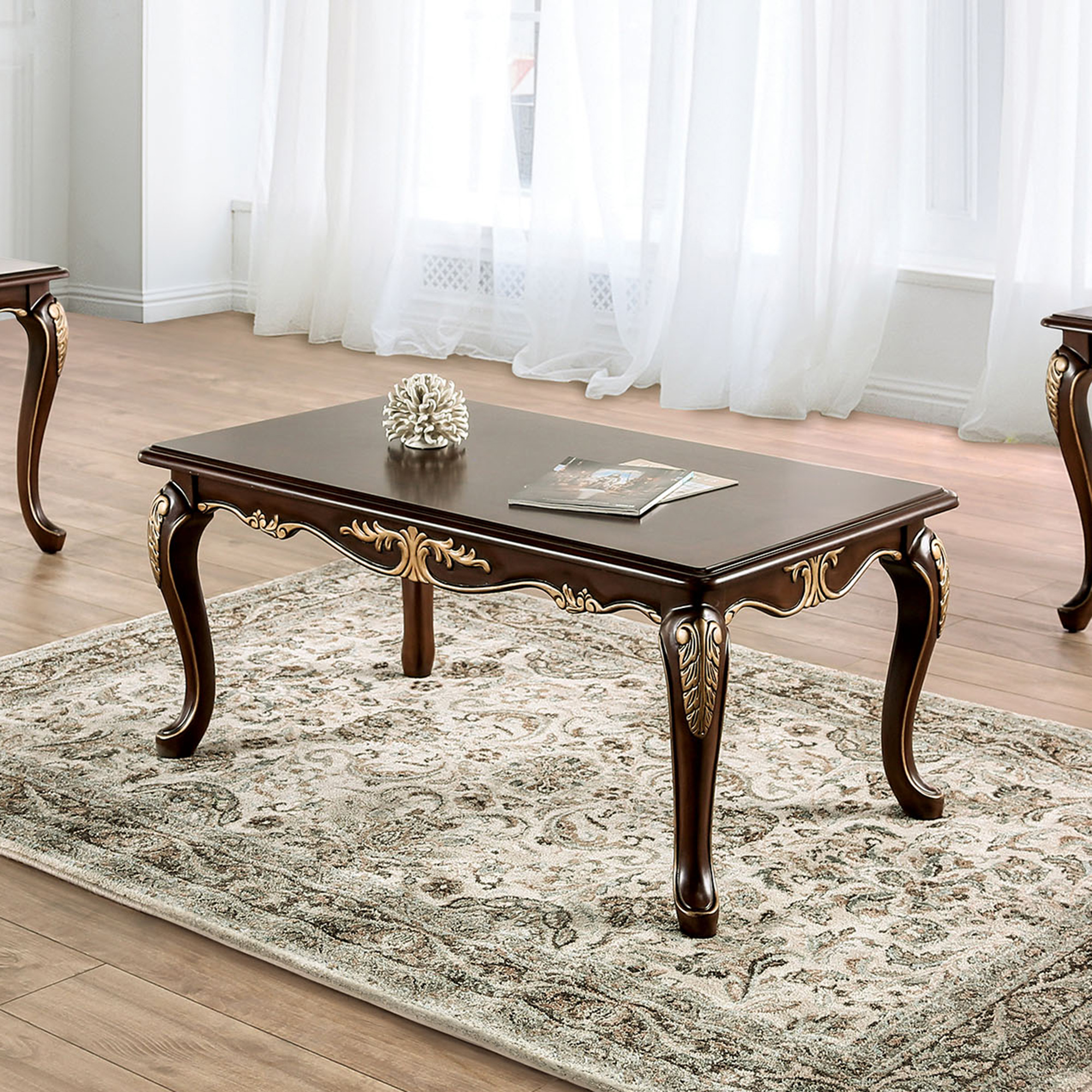 Furniture of America Garien Traditional Solid Wood Coffee Table, Cherry