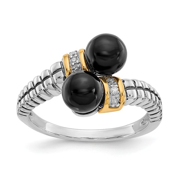 Diamond2deal 925 Sterling Silver And Gold Black Onyx And Diamond Engagement Ring Size 8 For Womes 0 03 Ct Walmart Com Walmart Com