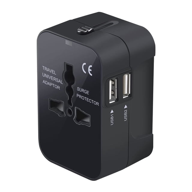 Travel Adapter ABS Plastic Universal Charger Dual USB Travel Adapter Portable Dual USB Travel Converter, Black