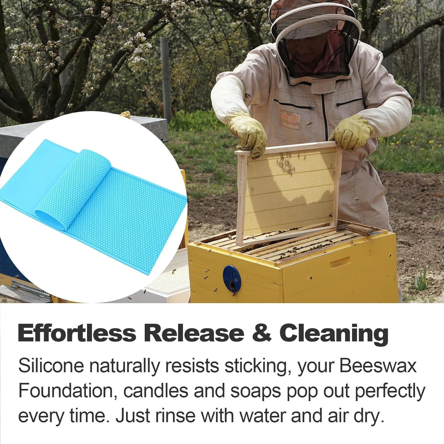 ABPETE Silicone Beeswax Foundation Press Mold, 5.4mm Honeycomb 2 Sheets Non-Stick Reusable for Beekeeping and Candle Making Supplies