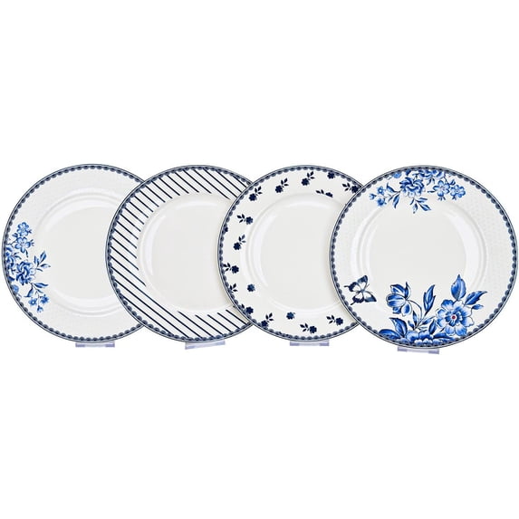STP Porcelain J-217501 Dinner Plates, Vintage Indigo, Bone China Porcelain, Round Serving Plates, Set of 4, 10.5" (26.5 cm)