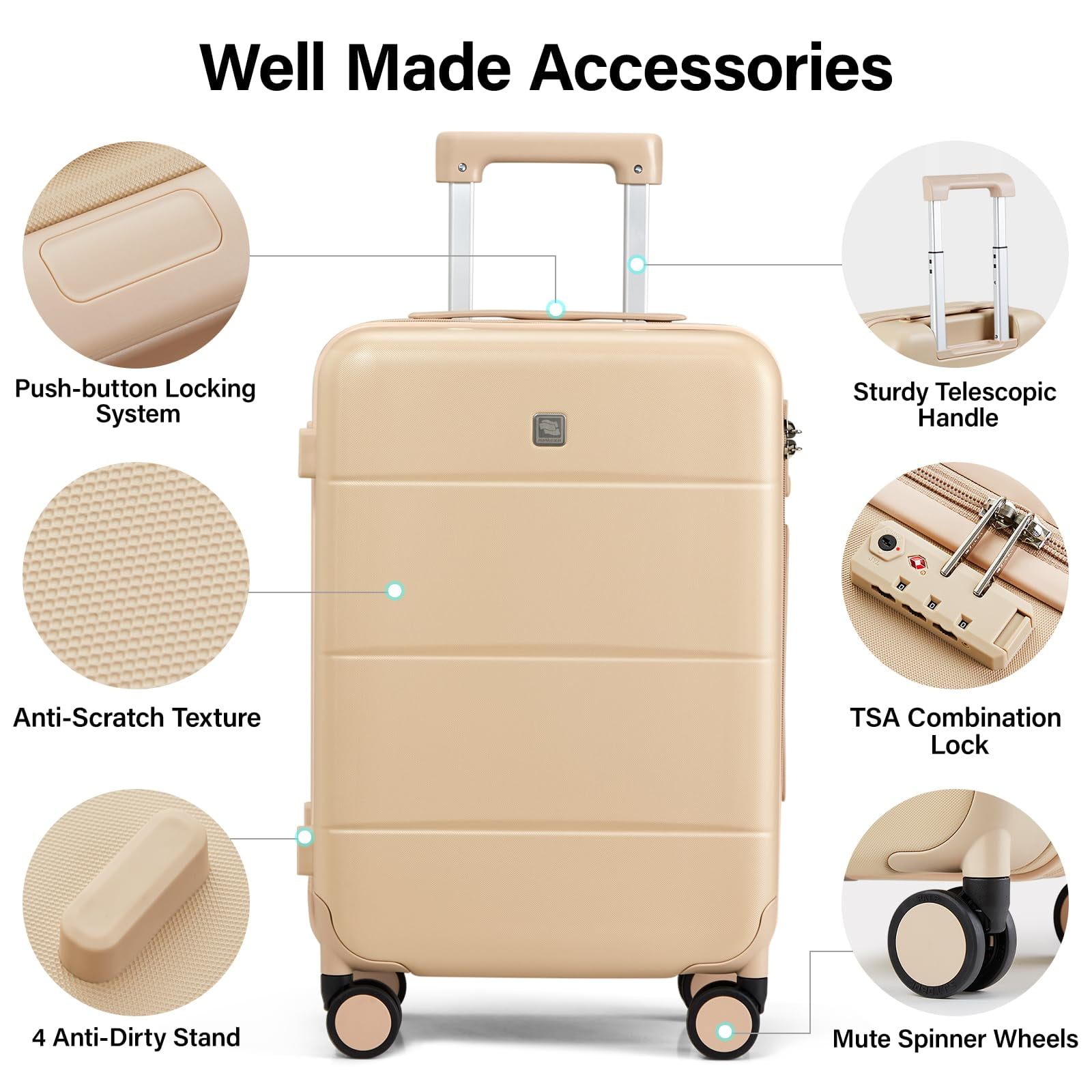 Hanke 24 Inch Luggage Hard Shell Suitcase Medium Luggage with Spinner Wheels Travel Suitcases for Women & Men TSA Approved Luggage Rolling Checked Luggage(Cuba Sand)