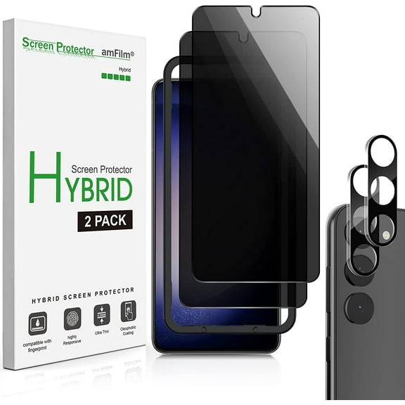 (2 2 pack) amFilm for Samsung Galaxy S23  6.1'' Privacy Hybrid screen Protector & Tempered Glass Camera Lens Protector, Anti Spy Hybrid Film, Fingerprint ID Compatible, Easy to Installation.
