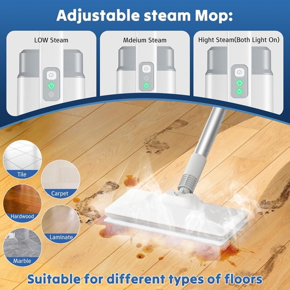 Steam Cleaner for Home with 23FT Power Cord 3 Steam Modes Detachable Steam Mops for Floor Cleaning Multipurpose Steamer for Walls, Furniture Carpets, Windows, sofas