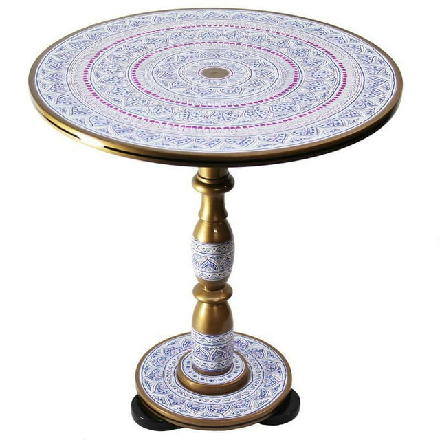 Natural Geo Table d'Appoint en Bois de Rose Ronde 18" - Blanc