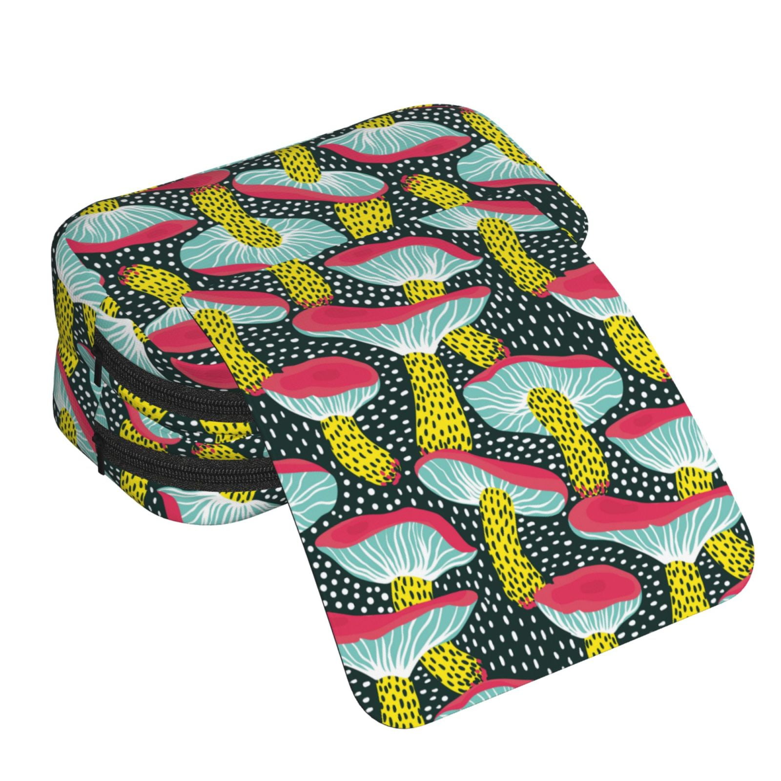 Rateoe Green Mushroom Pattern Double Clamshell Pen Case, Storage Organizer with Two Zipper Compartments– Holds Up to 50 Pencils & Pens