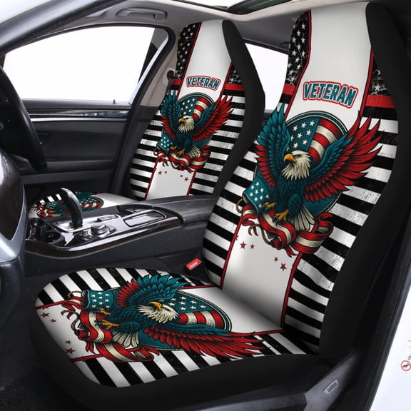 American Flag Bald Eagle Car Seat Covers – Patriotic Thin Red Line Auto Seat Protectors, USA Pride Car Accessories Gift