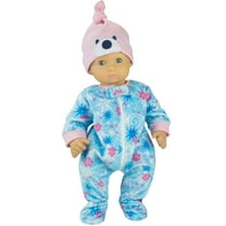 Sophia's 2-Piece Winter Print Fleece Pajama and Bear Hat for 15'' Baby Dolls, Blue/Pink