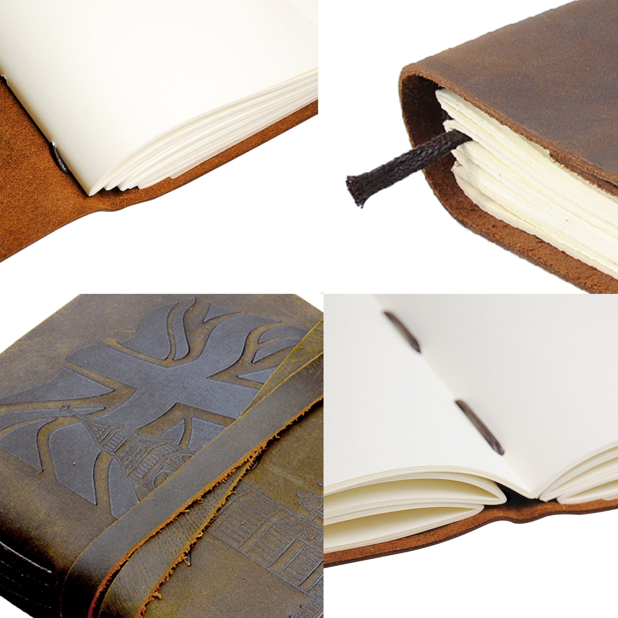 Leather Bound Journal for Men and Women, Handmade Gift Set with Union Jack Flag and Big Ben Embossed Journal and Stylish Pen, Vintage and Classic, Notebook, Sketchbook, Planner Diary (300 Pages) 8x6"