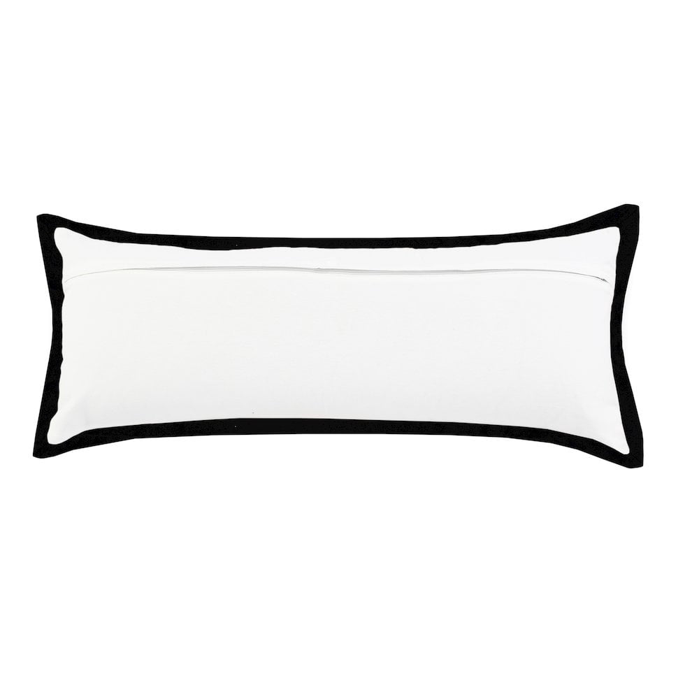 LR Home Ox Bay Hand-Woven White/Black Bordered All-Natural Cotton Pillow Cover