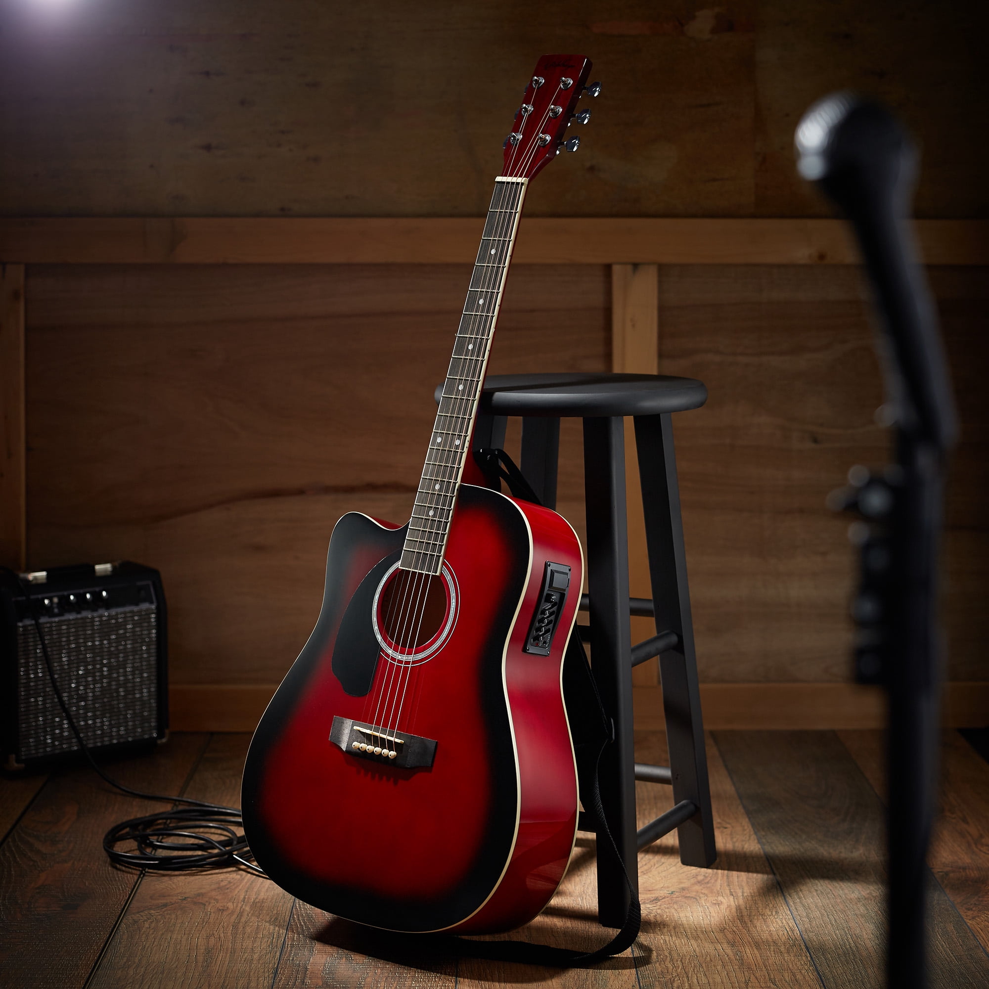 Yunken Full-Size Cutaway Thinline Acoustic-Electric Guitar Package - Premium Tonewoods-Red