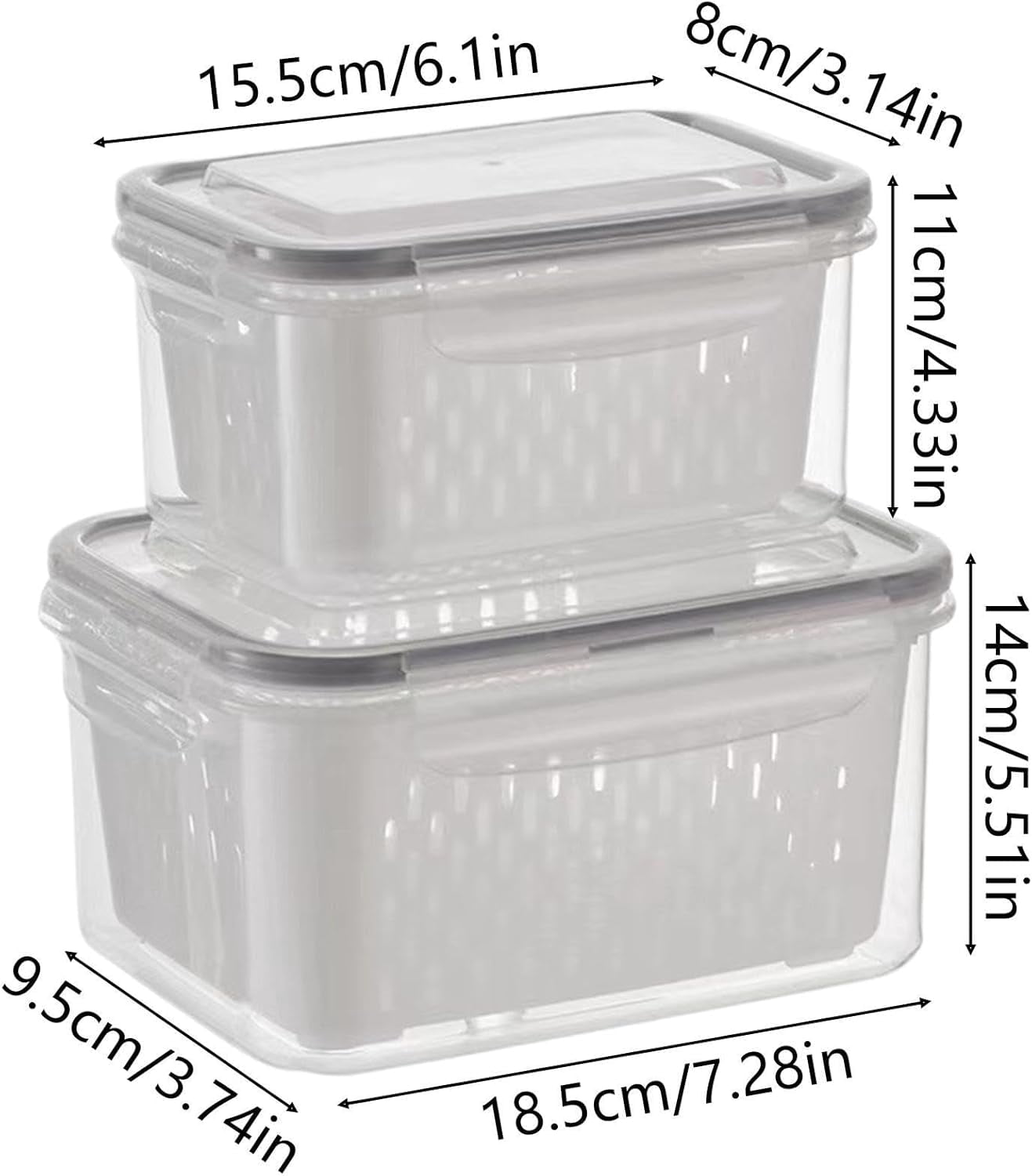 Fresh Produce Keeper - 2 Pack BPA Free Fridge Container, Salad Spinner Box With Strainer Insert, Leakproof Vegetable Saver For Crisper Drawer, Stackable Fruit Tote For Meal Prep, Lunch