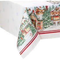 Home Fashions Storybook Christmas Village Bordered Holiday Wrinkle Resistant Tablecloth, 60" x 102", Rectangle, Multi