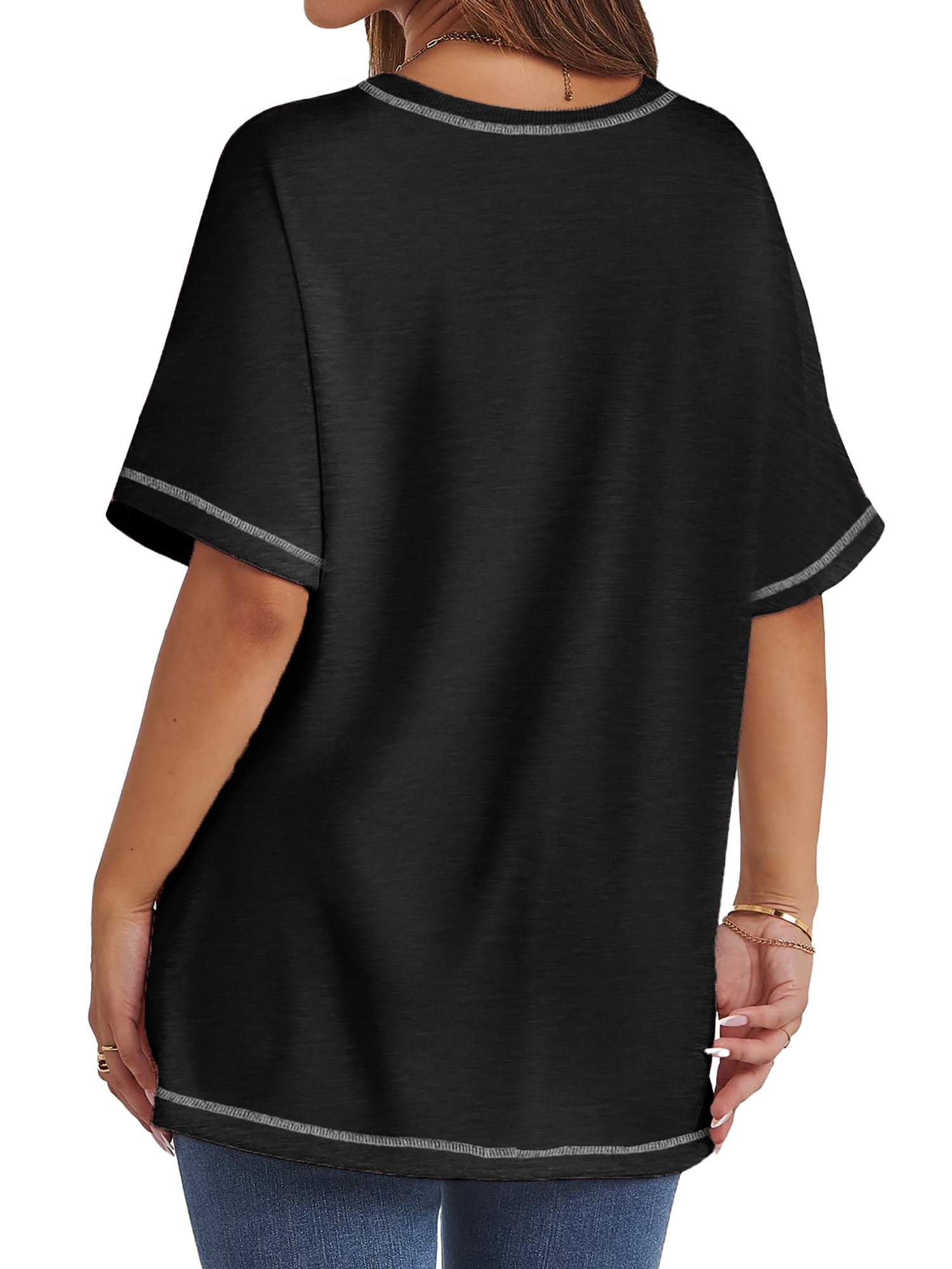 MOSHU Oversized T Shirts for Women Quilting Stitching Womens Shirts Classic Trendy Casual Tops