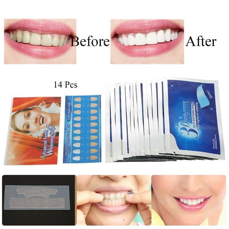 Grtsunsea 28 Strips 14 Pouches 3D White Gel Teeth Whiten Kit Home Bleaching Whitestrips Beauty